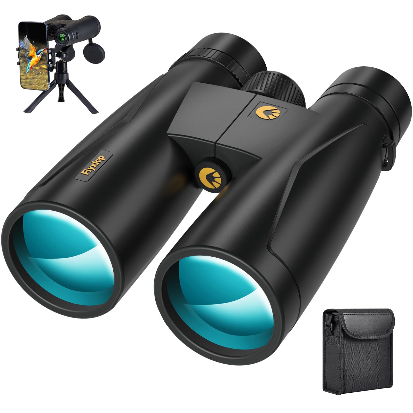 Fiyxlop 12X50 Plus Hd Binoculars For Adults High Powered, Waterproof Binoculars With Phone Adapter, Super Bright Large View Bino